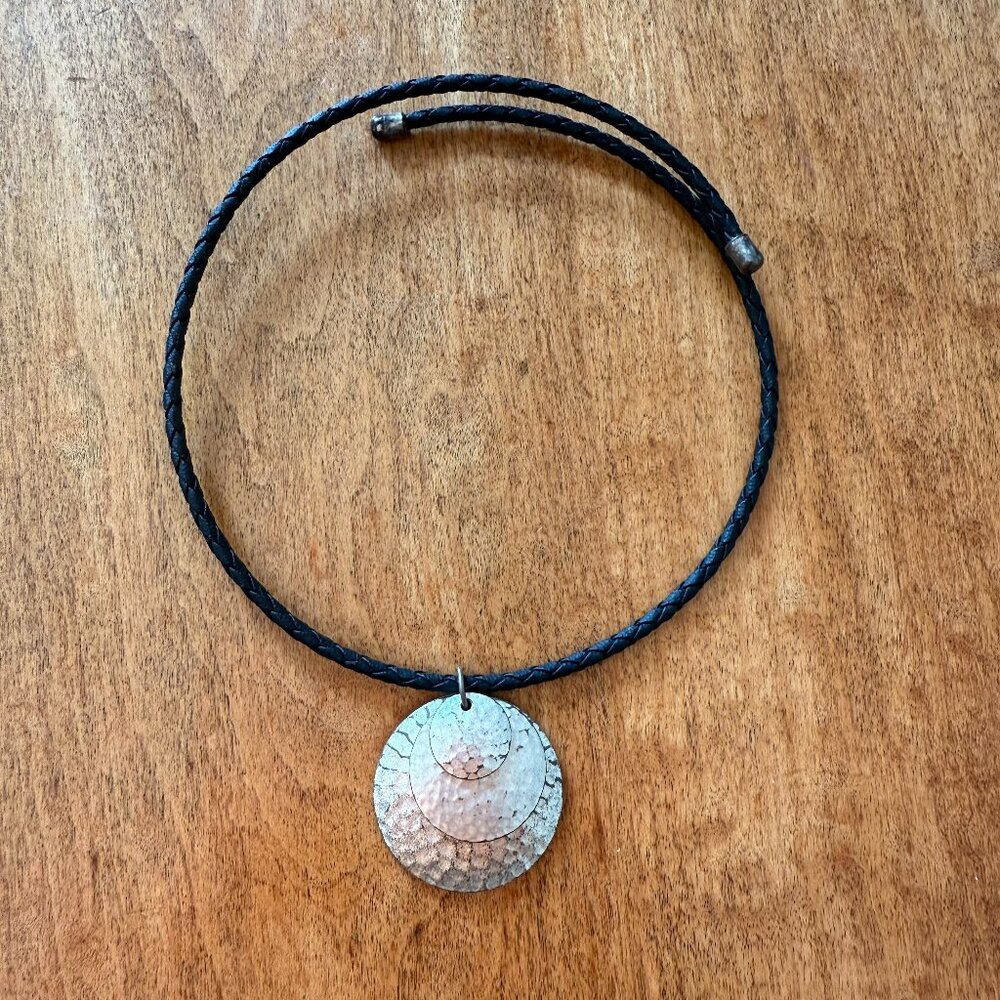 Black Choker with Hammered Silver Circles Necklace